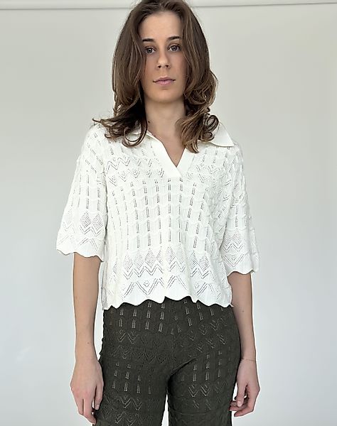 Zuckerwatte Ajourpullover mit Polokragen aus weicher günstig online kaufen