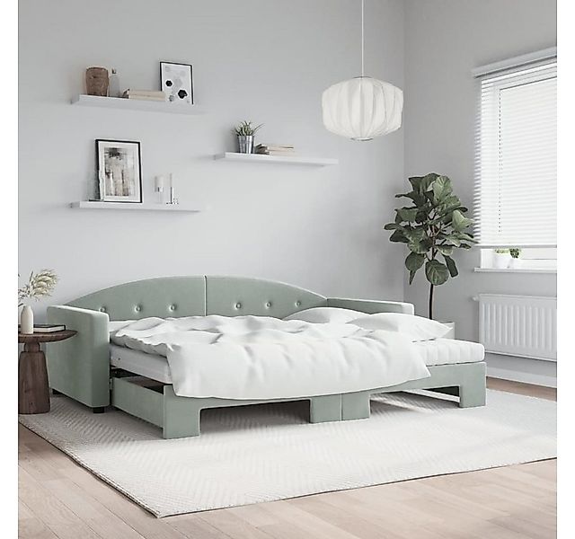 vidaXL Bett, Tagesbett Ausziehbar mit Matratzen Hellgrau 90x190 cm Samt günstig online kaufen