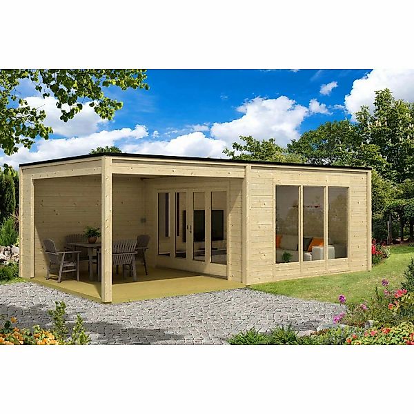 Alpholz Gartenhaus Design Cubus-Plus-40 Flachdach 680 cm x 380 cm Naturbela günstig online kaufen