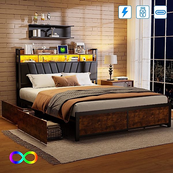 PXloue Polsterbett LED Doppelbett Metallbett (Inklusive günstig online kaufen