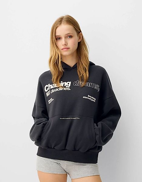 Bershka Hoodie Mit Print Damen Xs Dunkelgrau günstig online kaufen