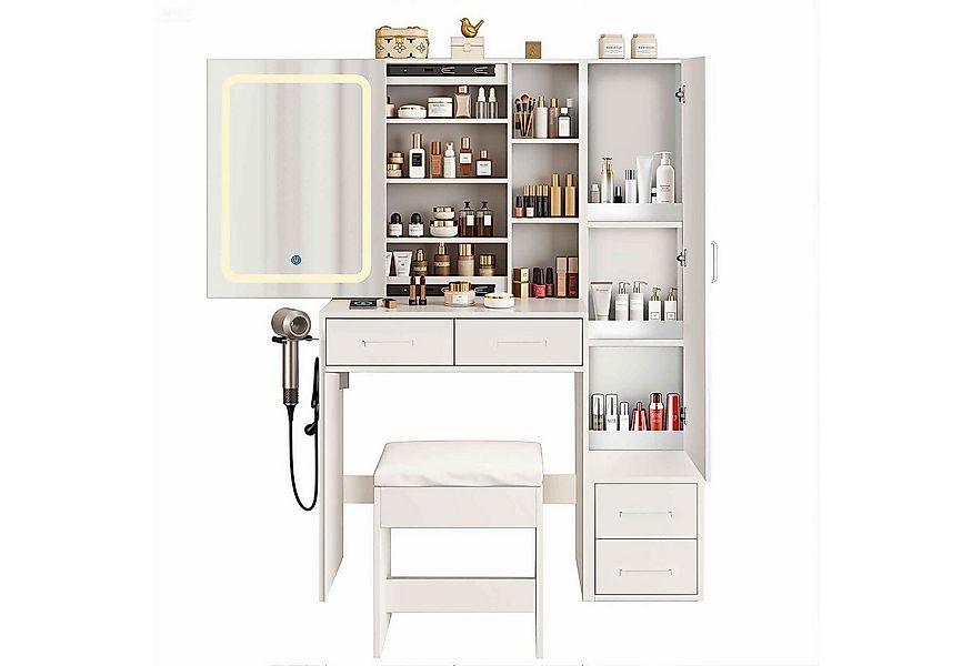 BBG Schminktisch Moderner Schminktisch mit LED-Spiegel, 4 Schubladen, 1 Tür günstig online kaufen
