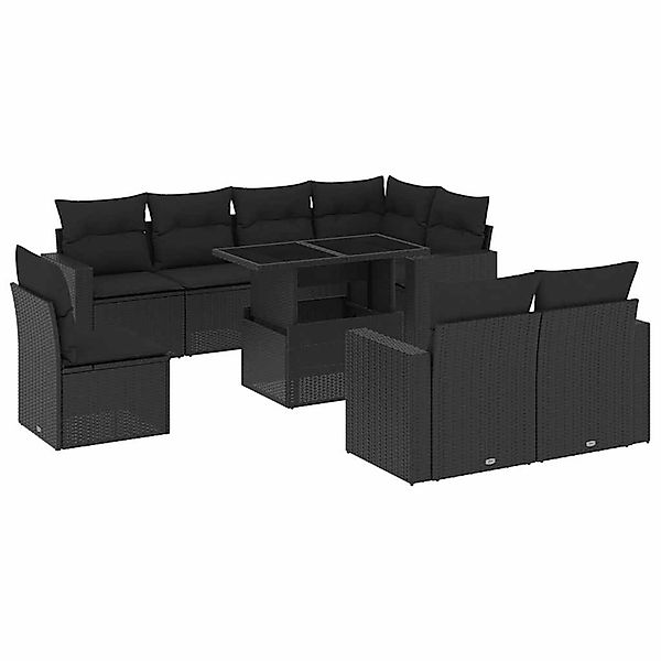 vidaXL 9-Tlg Garten-Sofagarnitur mit Kissen Schwarz Poly Rattan 3267405 günstig online kaufen