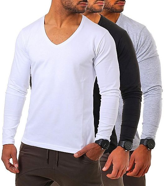 Young & Rich Langarmshirt Herren Uni Basic tiefer V-Ausschnitt Longsleeve U günstig online kaufen