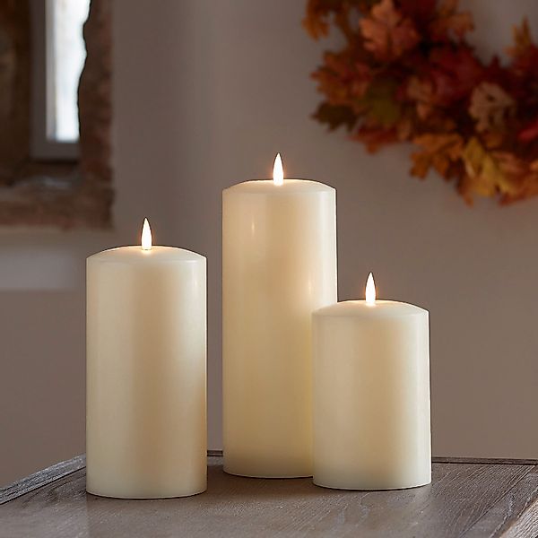 TruGlow® LED Stumpenkerzen Echtwachs Trio Ø 10cm günstig online kaufen