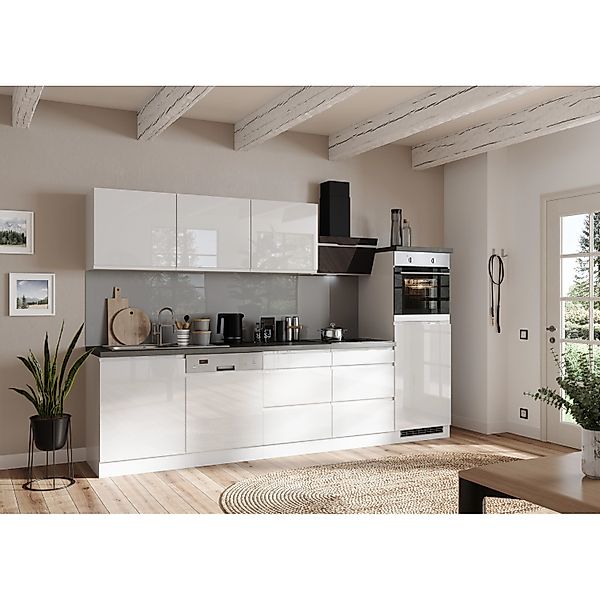 Held Küchen Küchenzeile Gera 300 cm Weiß/Beton mit E-Geräten /autark Indukt günstig online kaufen