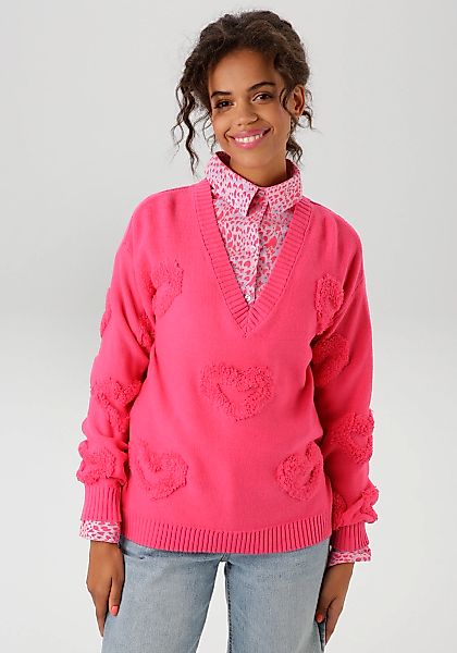 Aniston CASUAL Strickpullover mit 3D-Effekt durch eingestrickte Herzen günstig online kaufen