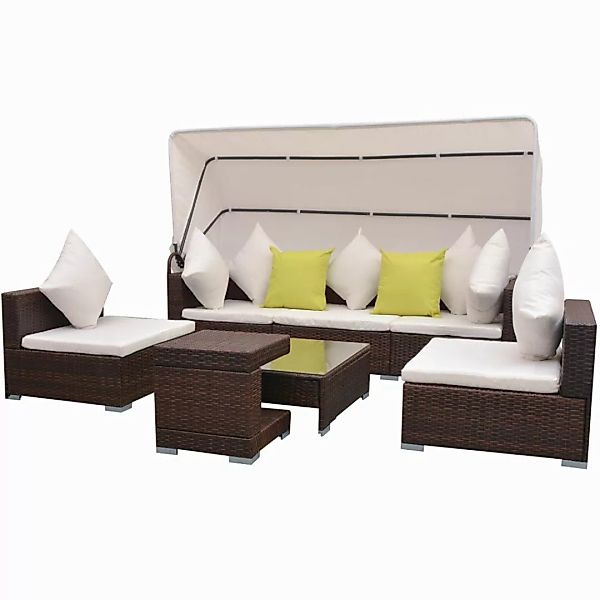 7-tlg. Garten-lounge-set Mit Sonnendach Poly Rattan Braun günstig online kaufen