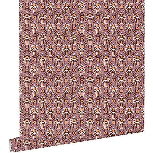 ESTAhome Tapete Blumenmuster Lila und Orange 50 x 900 cm günstig online kaufen