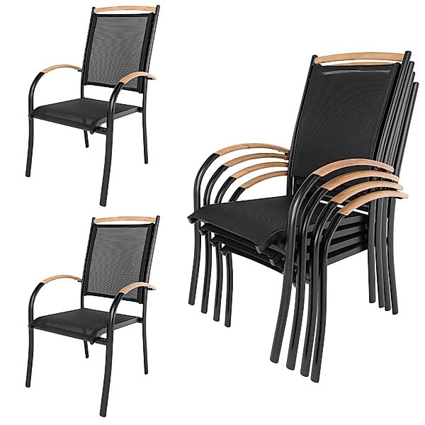 ib style Gartenstuhl 6er Set Diplomat Stapelstuhl aus Aluminium und Teakhol günstig online kaufen