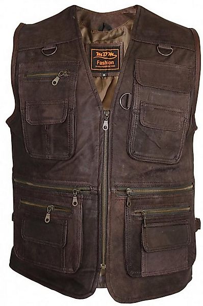 MDM Lederweste Herren Outdoor Jagd Lederweste in Brau Velour Leder günstig online kaufen
