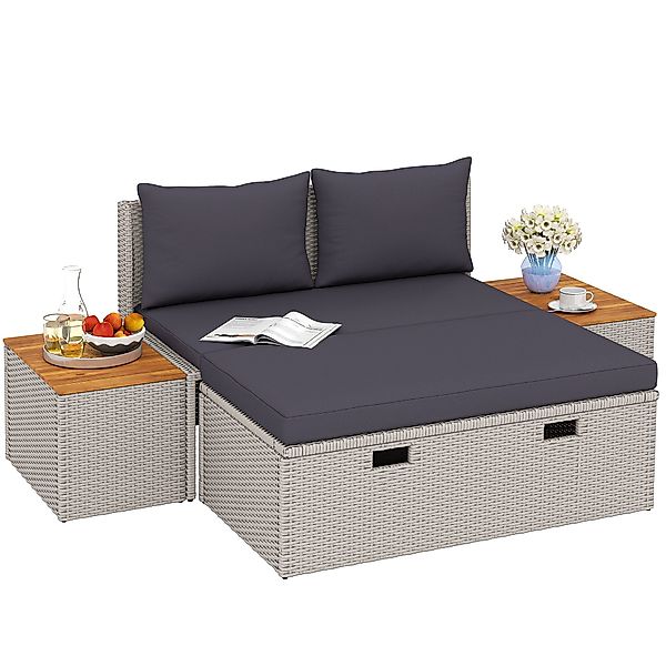Outsunny Gartenliege mit Fußhocker, Stauraum, Schirmloch, günstig online kaufen