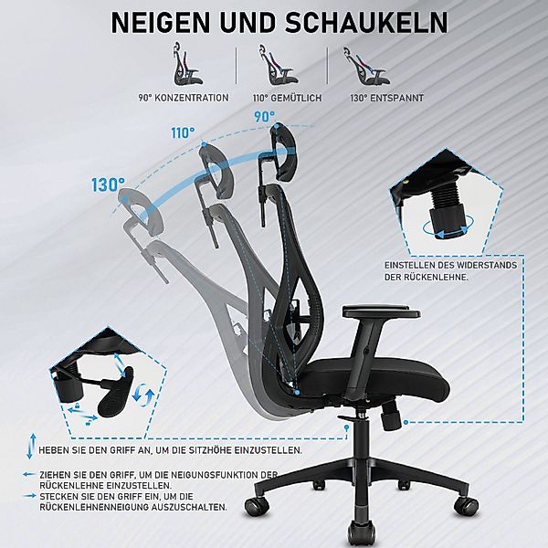 Durrafy Bürostuhl ergonomischer Stuhl,Schreibtischstuhl Atmungsaktiver Netz günstig online kaufen