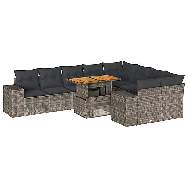 vidaXL 10-Tlg Garten-Sofagarnitur mit Kissen Grau Poly Rattan Akazie 332742 günstig online kaufen