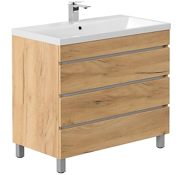 Lomadox Waschtisch FROME-02, 90 cm, stehend, Eiche, mit 3 Schubalden günstig online kaufen