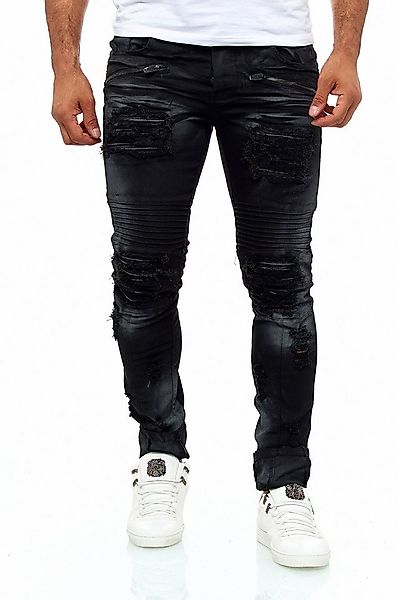 KINGZ Slim-fit-Jeans Herren Destroyed Biker Jeans Batik Look günstig online kaufen