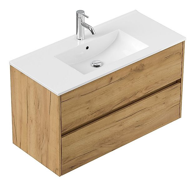 Lomadox Waschtisch LIVIGNO-02, 100cm breit, Keramikwaschbecken, Eiche günstig online kaufen