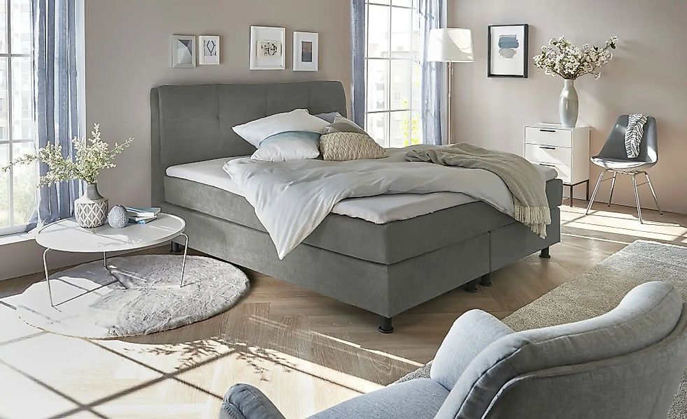 Boxspringbett  Vegg Towel ¦ grau ¦ Maße (cm): B: 145 H: 112,5 Betten > Boxs günstig online kaufen