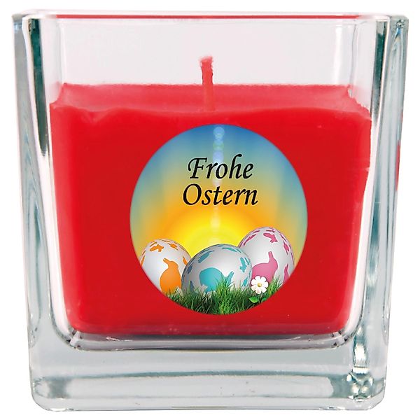 HS Candle Duftkerze & Glas Frohe Ostern Viereck 8 x 7,5cm Rose Ostereier günstig online kaufen