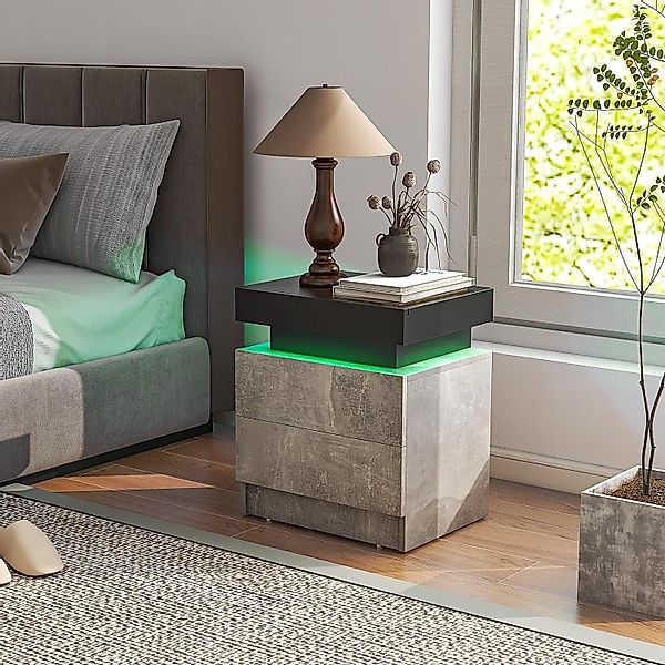 COSTWAY Nachttisch (2-St), LED mit 2 Schubladen&Fernbedienung hochglanz günstig online kaufen