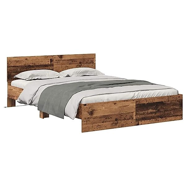 vidaXL Bettgestell mit Kopfteil Altholz 140 x 190 cm Holzwerkstoff 3403571 günstig online kaufen