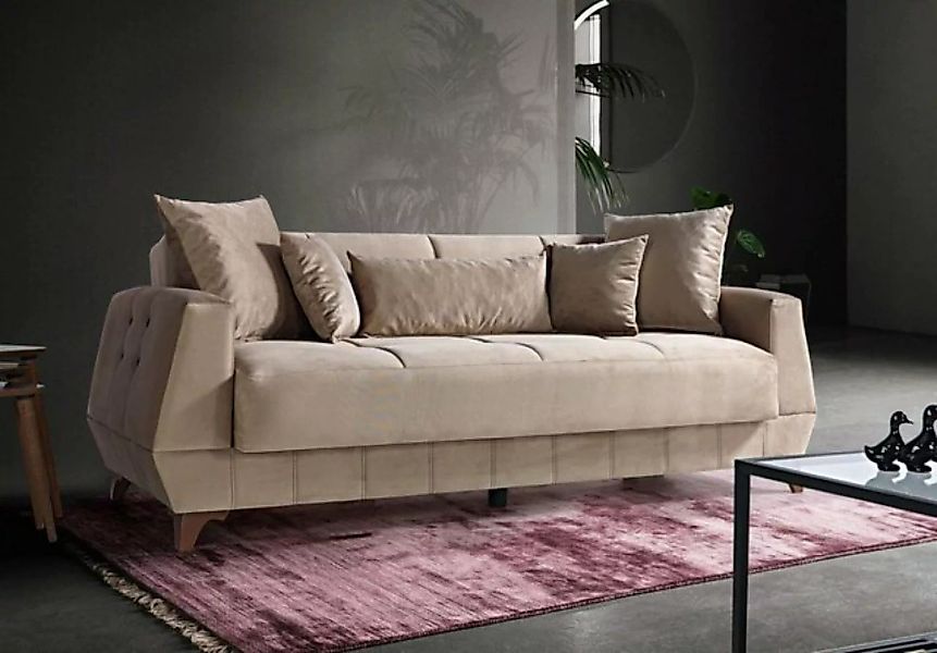 JVmoebel Sofa Design Sofa Dreisitzer Beige Couch Möbel Textil Stoff 3 Sitze günstig online kaufen