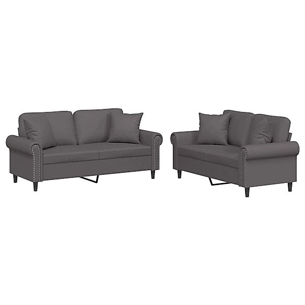 vidaXL 2-Tlg Sofagarnitur mit Kissen Grau Kunstleder 3202162 günstig online kaufen