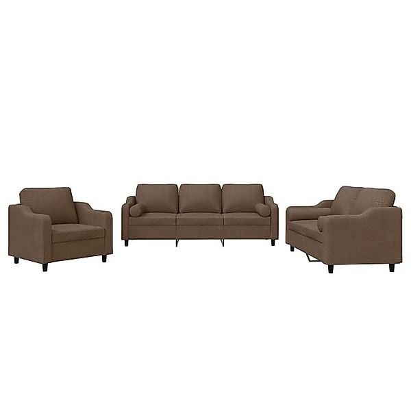 vidaXL Sofa, 3-tlg. Sofagarnitur mit Kissen Braun Stoff günstig online kaufen