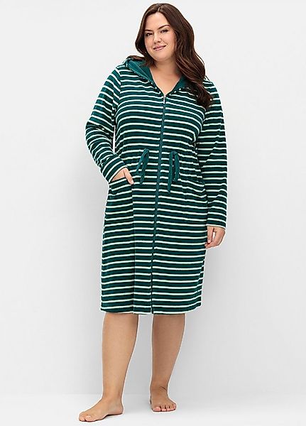 Sheego Damenbademantel Bademantel ., Länge ca. 110 cm, Baumwolle, Reißversc günstig online kaufen