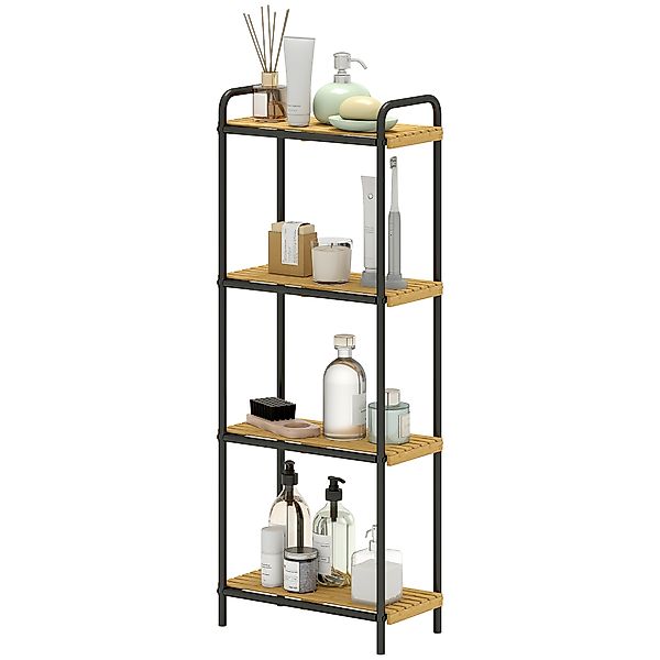 HOMCOM Bambus Badezimmerregal mit 4 Ebenen Lagerregal mit 4 offenen Regalen günstig online kaufen