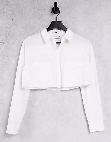 Bershka – Kurz geschnittenes Popeline-Hemd in Weiß, Kombiteil günstig online kaufen