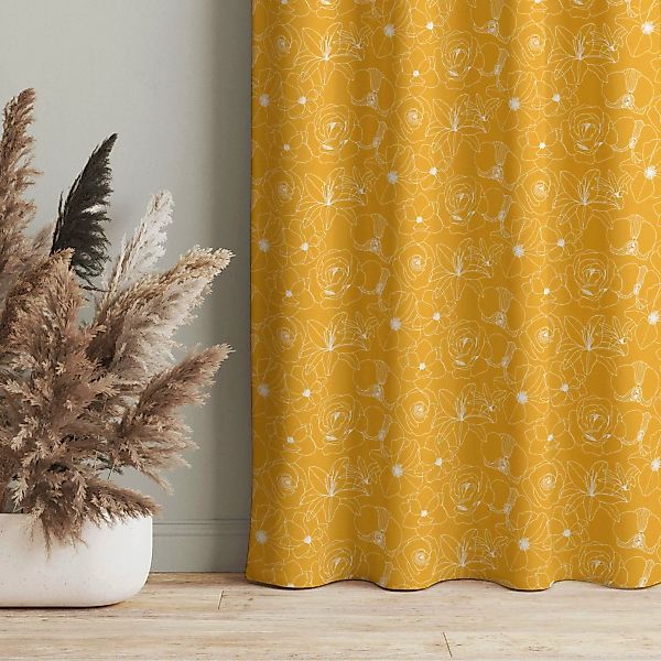 Vorhang Outline Blüten Muster - Warmes Gelb günstig online kaufen