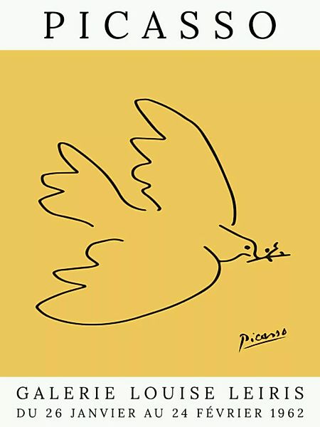 Poster / Leinwandbild - Picasso Taube – Gelb günstig online kaufen