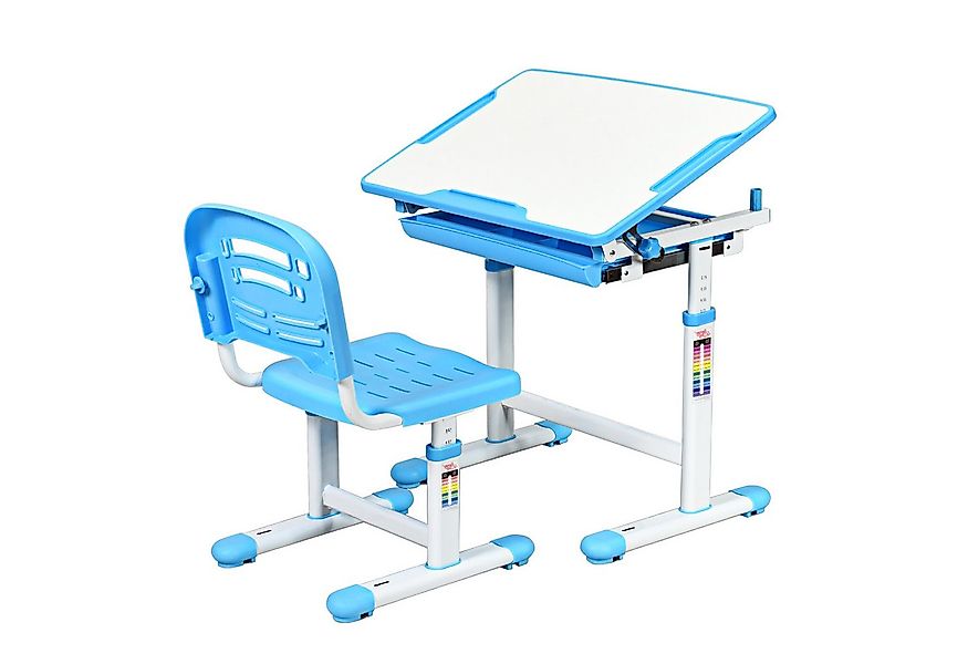 COSTWAY Kinderschreibtisch, mit Stuhl, höhenverstellbar, neigbar, blau günstig online kaufen