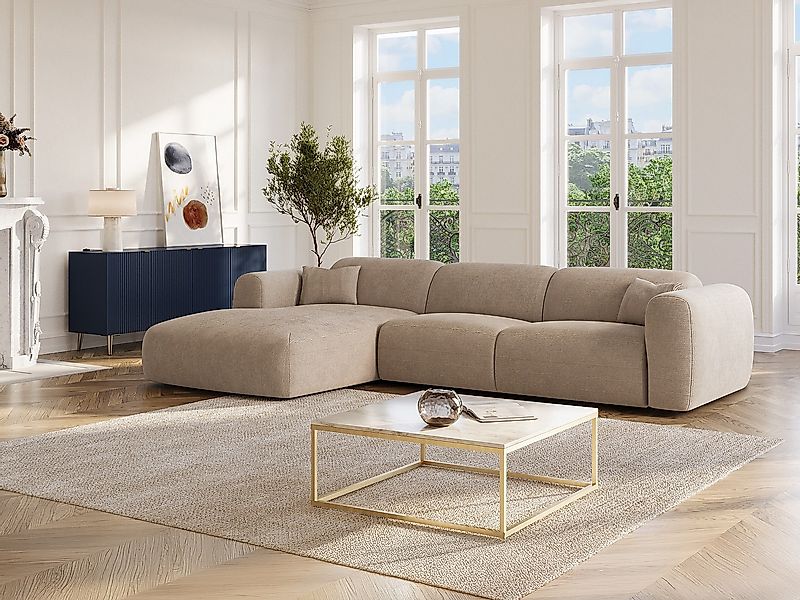 Ecksofa mit Schlaffunktion - Ecke links - Cord fein gerippt - Beige - POGNI günstig online kaufen