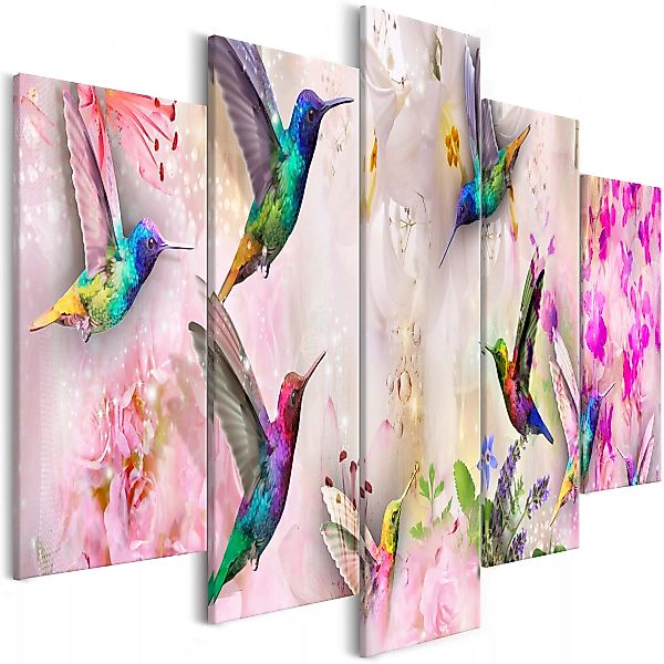 Wandbild - Colourful Hummingbirds (5 Parts) Wide Pink günstig online kaufen