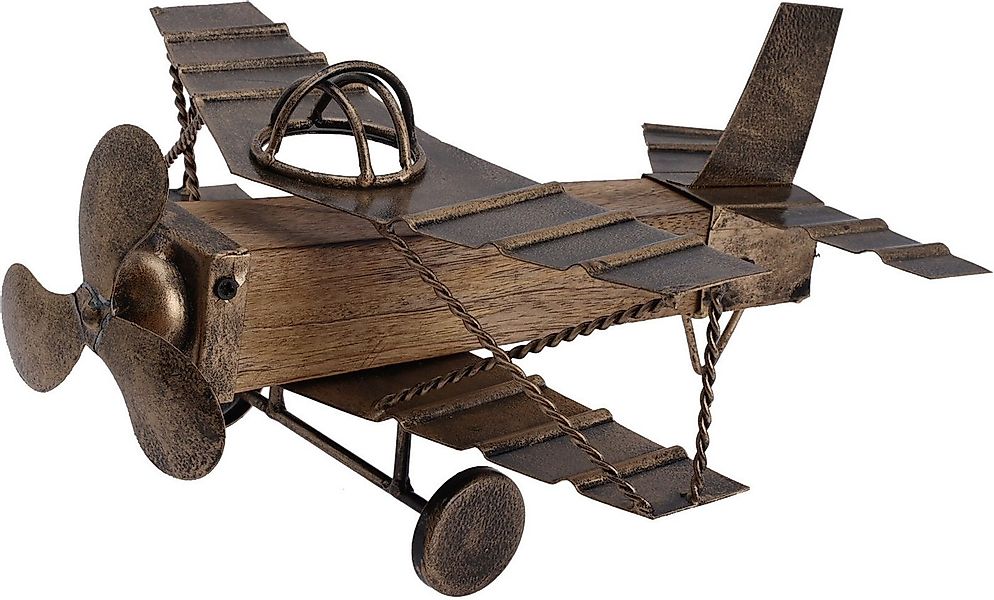 Koopman Dekofigur Holzflugzeug 27 cm Braun Metall Holz Tischdeko (1 St), Fl günstig online kaufen
