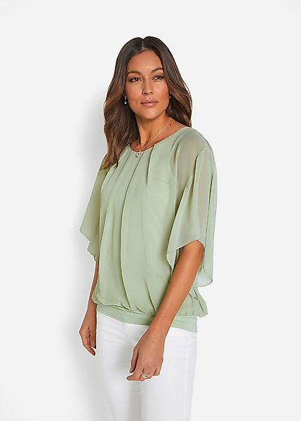 bonprix Chiffonbluse Oversize-Passform, mit elastischem Bund, mit Fledermau günstig online kaufen