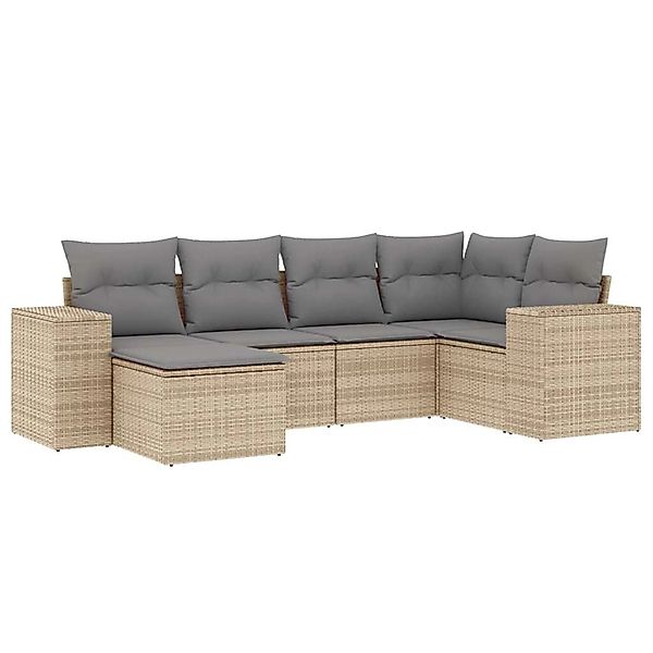 vidaXL 6-Tlg Garten-Sofagarnitur mit Kissen Beige Poly Rattan 3222858 günstig online kaufen