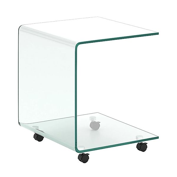 Costway Beistelltisch Aus Glas mit Rollen Transparent 45 x 40 x 48 cm günstig online kaufen