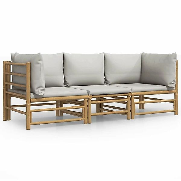 Vidaxl 3-tlg. Garten-lounge-set Mit Hellgrauen Kissen Bambus günstig online kaufen