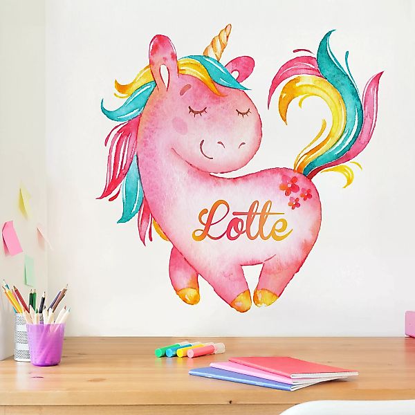 Wunschtext-Wandtattoo Einhorn mit Kindername Wunschtext Rosa günstig online kaufen