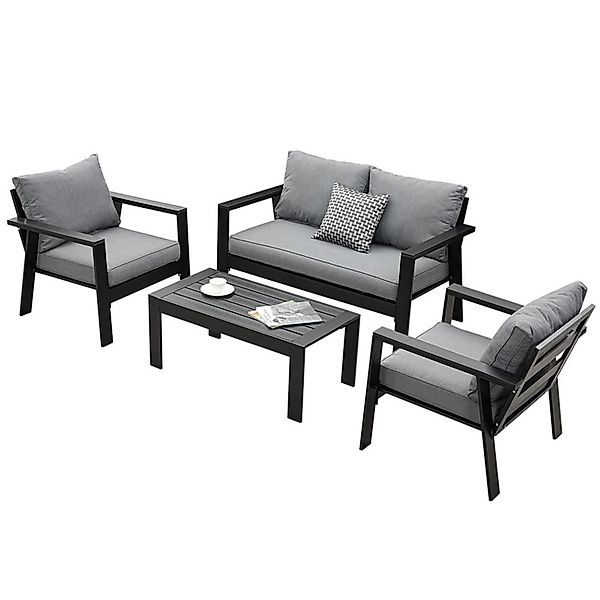 MeXo Aluminium Balkonmöbel Set für 4 Personen Schwarz günstig online kaufen