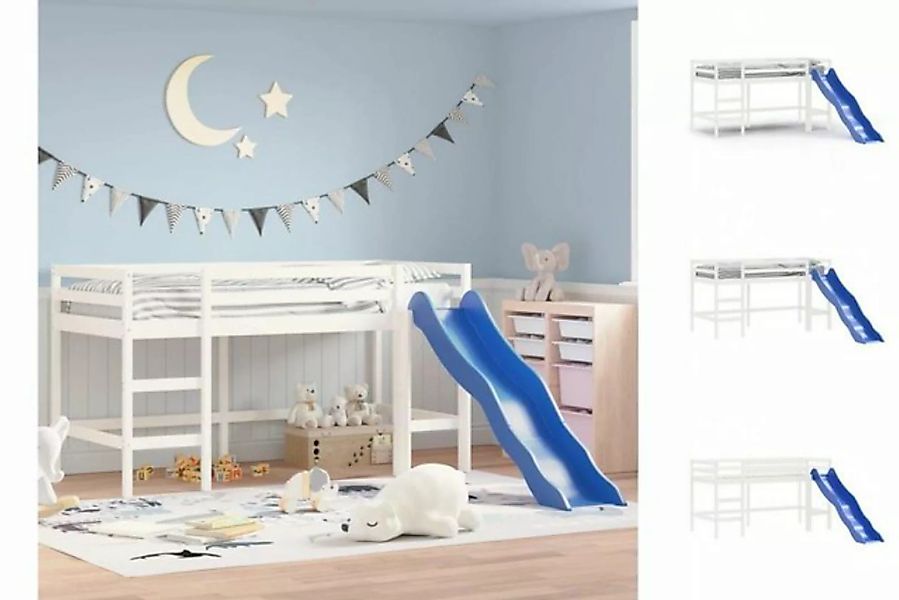 vidaXL Kinderbett Kinderhochbett mit Rutsche Weiß 90x200 cm Massivholz Kief günstig online kaufen