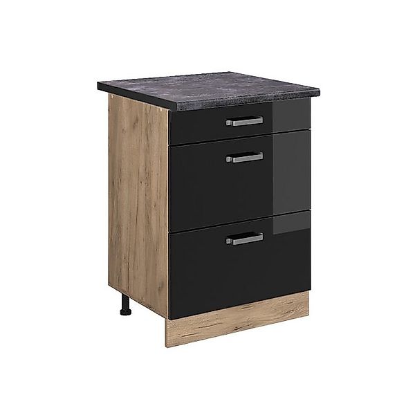 Vicco Unterschrank R-Line, Schwarz Hochglanz/Goldkraft Eiche, günstig online kaufen