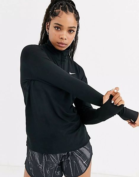 Nike Running – Element – Langärmliges Oberteil in Schwarz mit kurzem Reißve günstig online kaufen