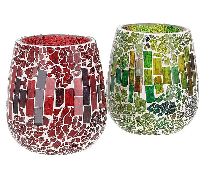 Guru-Shop Windlicht 2 handgearbeitete Glas Mosaik günstig online kaufen