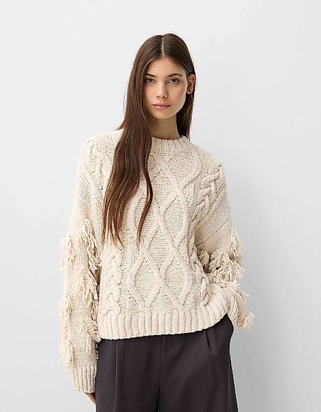 Bershka Pullover Mit Rundausschnitt Und Flechtmuster Damen M-L Sandfarbe günstig online kaufen