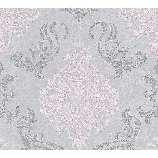 PROFHOME 953726-GU Barock Tapete Metallic Effekt Grau Silber Rosa 0,53 m x günstig online kaufen