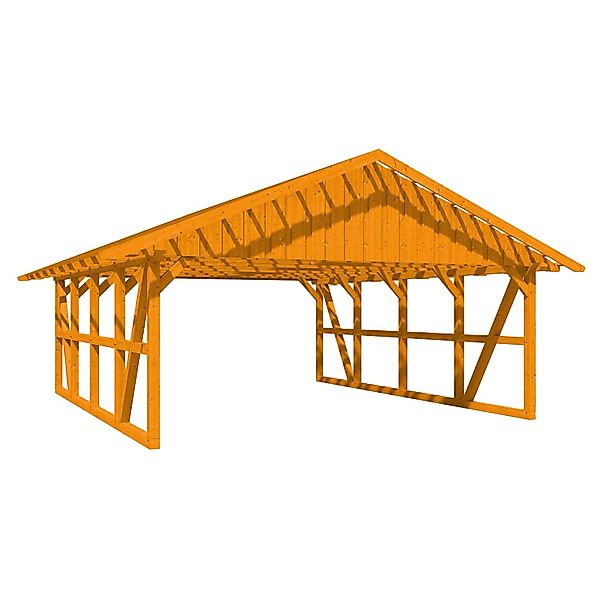 Skan Holz Carport Schwarzwald mit Dachlattung 684 x 772 cm Eiche günstig online kaufen